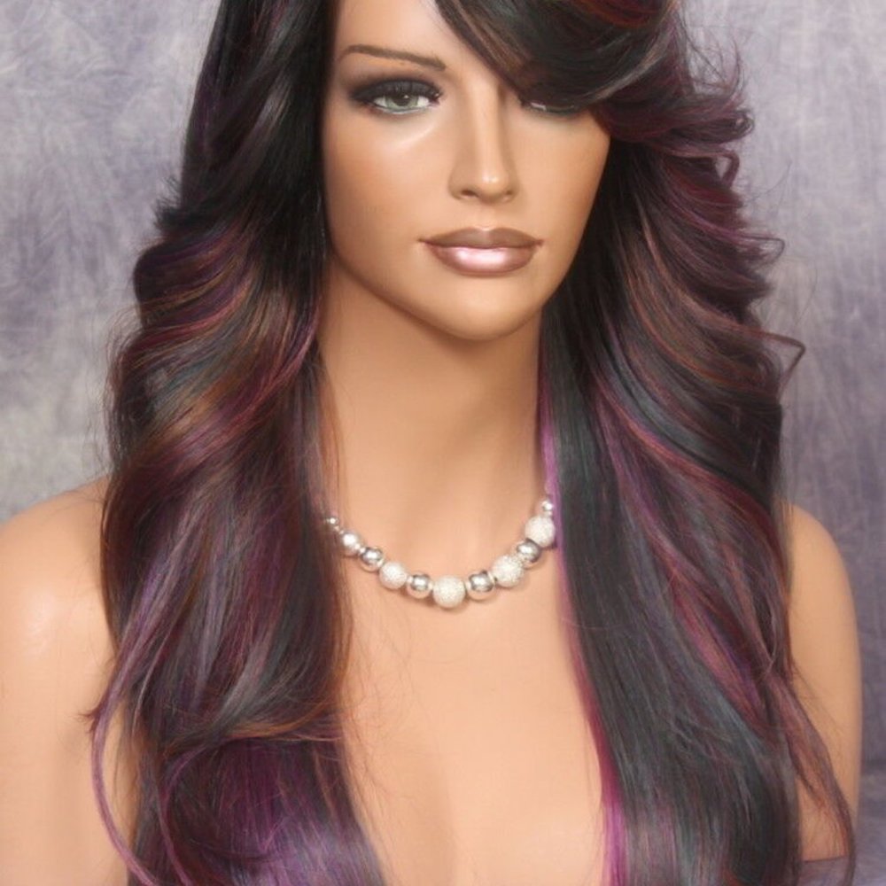 Human hair Blend Wig purple mix color, Heat OK - Picture 10 of 12